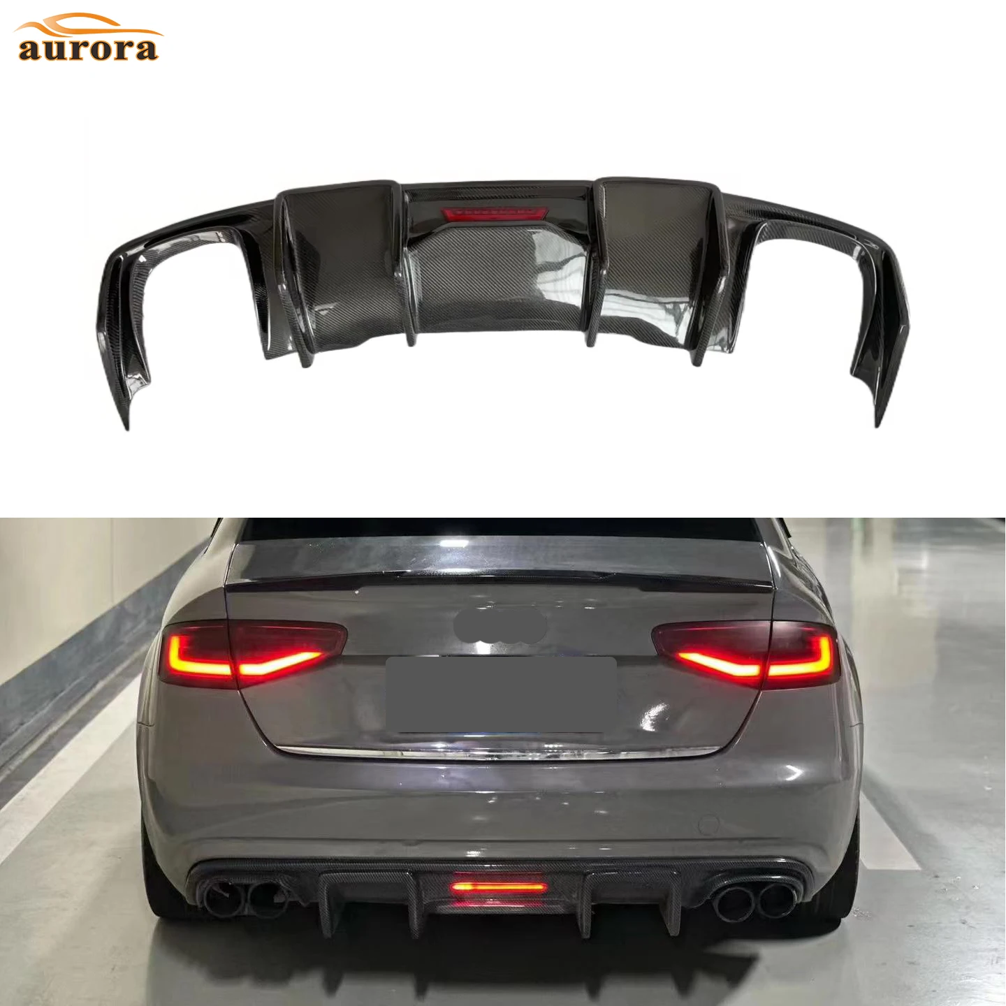 

Carbon Fiber Diffuser For Audi S4 A4 B8.5 KB Style Car Rear Diffuser With LED Light Bodykit 2013-2016