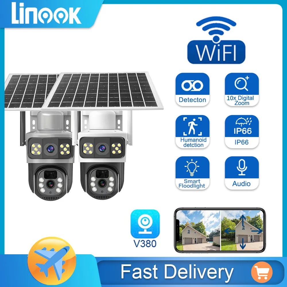 

Linook, V380 Pro 10x zoom, 8MP 4K, dual lens, solar outdoor camera, WIFI wireless outdoor waterproof pan tilt, security camera,