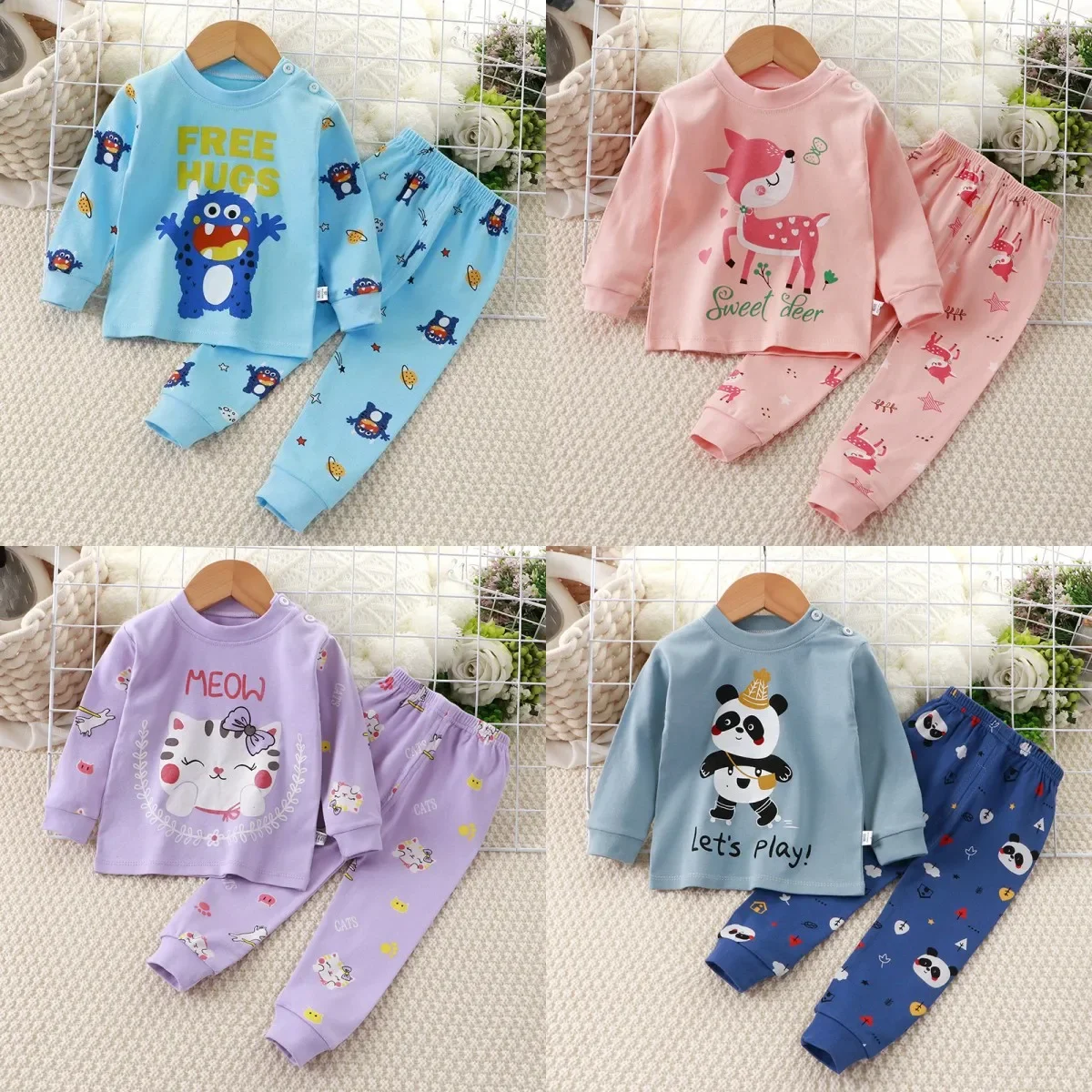 

2024 New Spring Autumn Children Underwear Set pure Boys Girls Pajamas Baby Clothes Long Johns Home Clothing Children Clothing