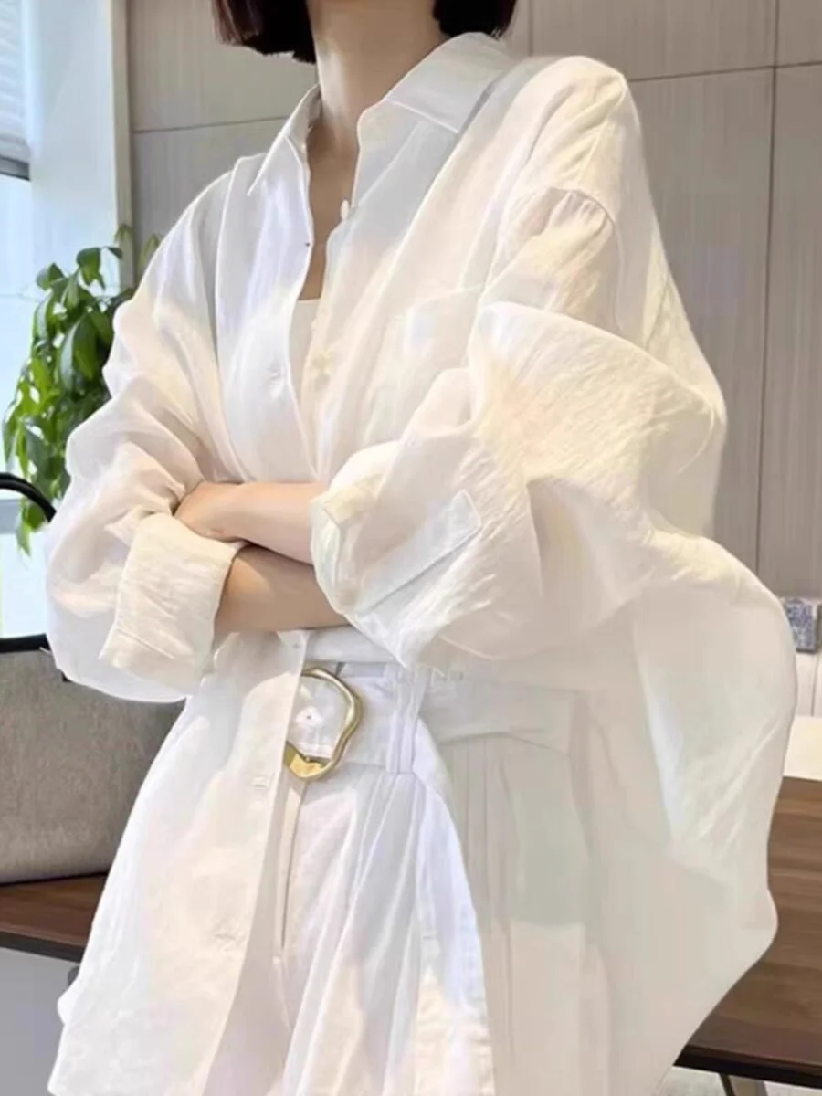 

High-End Japanese Sle Cotton Linen Long Sve Women's irt Outerwear Open Cardigan Korean Loose Linen irt