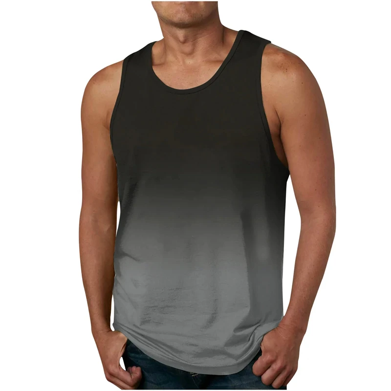 Fashion 3D Gradient Print Men's Tank Top Bodybuilding Gym Male Vest Casual O-neck Man Sleeveless Shirt Summer Quick Dry Singlets