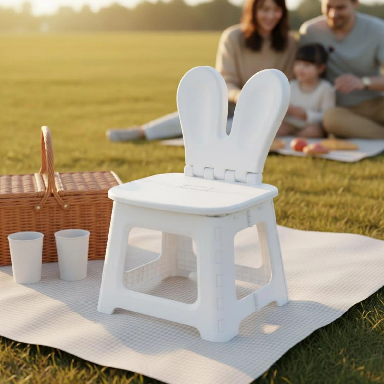 Folding Kids Chair Lightweight Rabbit Backrest Stool Cartoon Folding Chair Anti-Skid Foldable Kids Stool Rounded Corners
