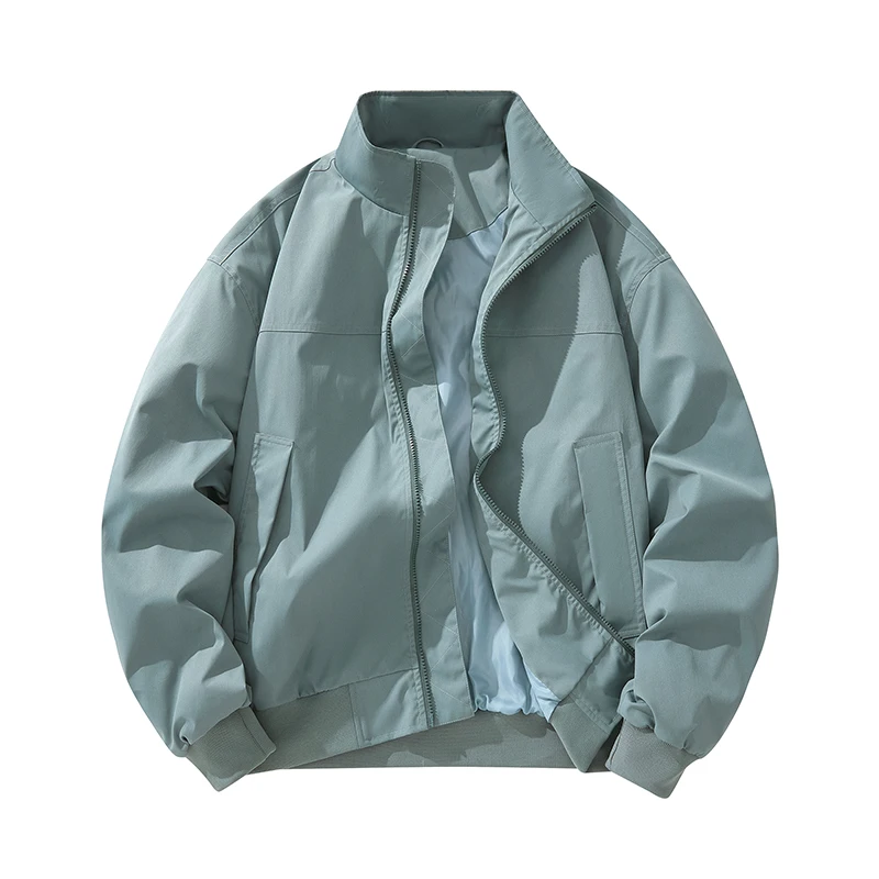 

Men Spring Autumn Stand Collar Jacket Men Loose Casual Coat Men Windproof Work Cargo Windbreaker Tops Men Solid Color Jackets