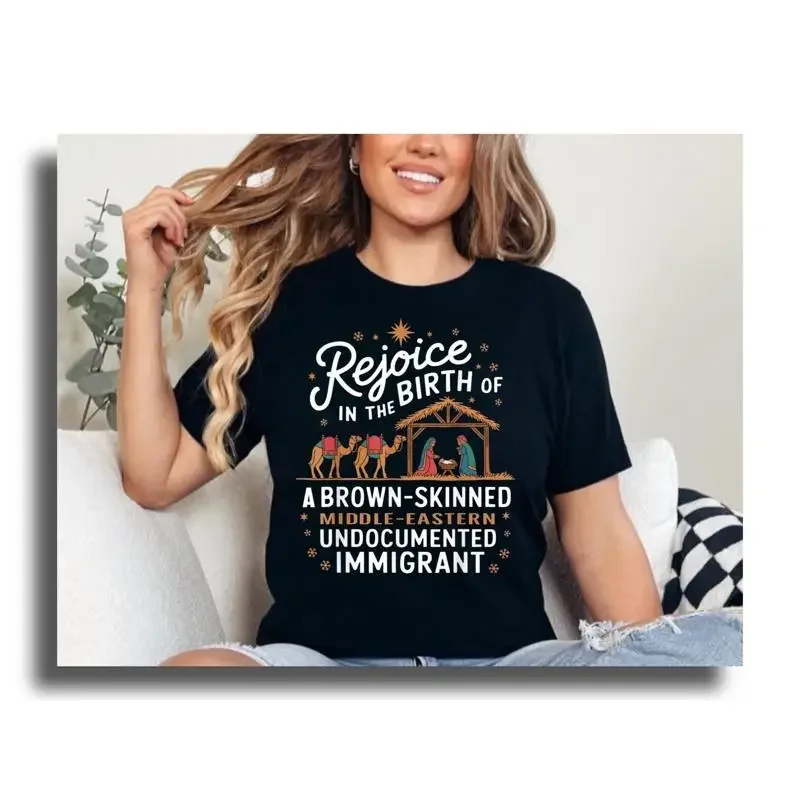 Rejoice In The Birth Of A Brown Skinned Christmas T Shirt Inclusive Holiday Celebrating Festive Tee Unique Xmas Gifts