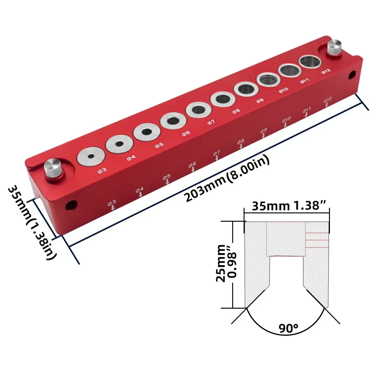 3-12mm Vertical Pocket Hole Jig Woodworking Dowel Drill Guide Self Centering 10-Hole Drill Bit Guide Jig Positioner Locator