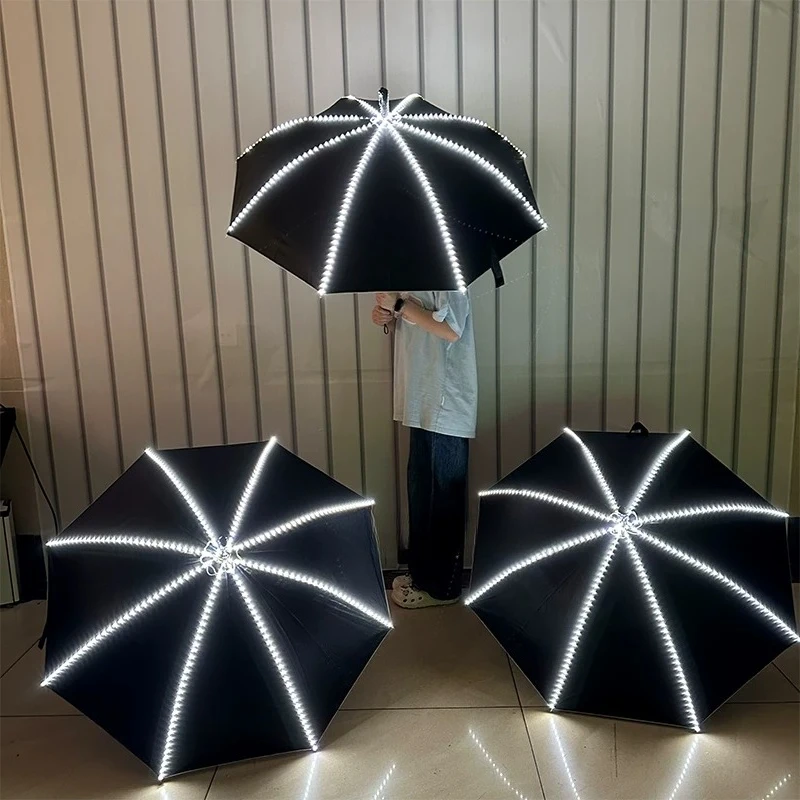 LED Light Up Umbrella for Stage Performance Glowing Show Prop Colorful Parasol for Runway Fashion Nightclub Dance Accessory