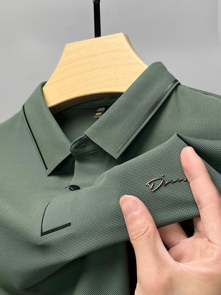 Light luxury brand ice silk short sleeve T-shirt men's lapel casual top summer fashion embroidery cool and breathable POLO shirt