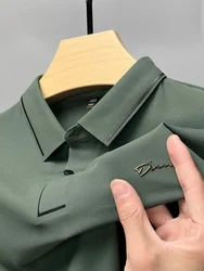 Light luxury brand ice silk short sleeve T-shirt men's lapel casual top summer fashion embroidery cool and breathable POLO shirt