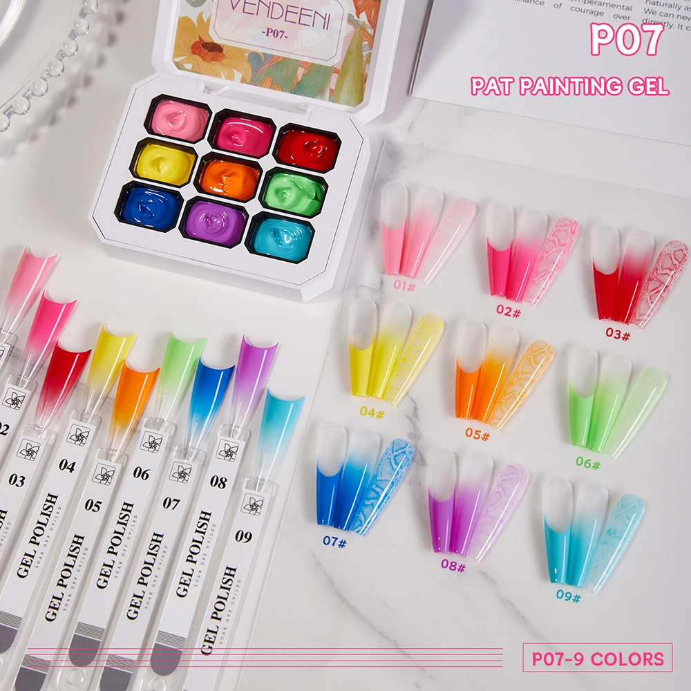 Vendeeni 9 Griglia Estate Arcobaleno Colori Accarezzamento Pittura Gel Smalto per unghie UV Soak Off Gel Vernice Effetto sfumato Pat Gel Lacca