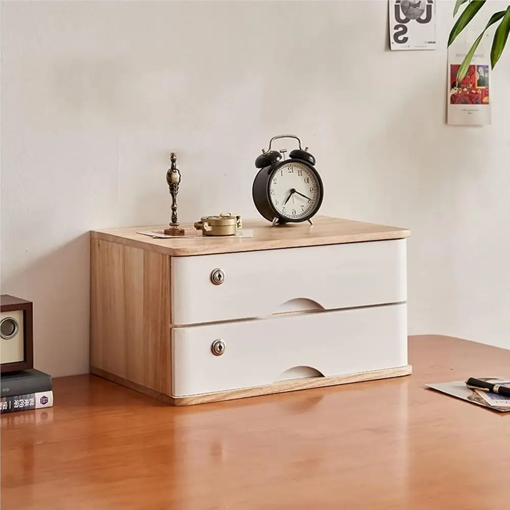

Secure Wooden Desktop Storage Box for Office Supplies and A4 Receipts