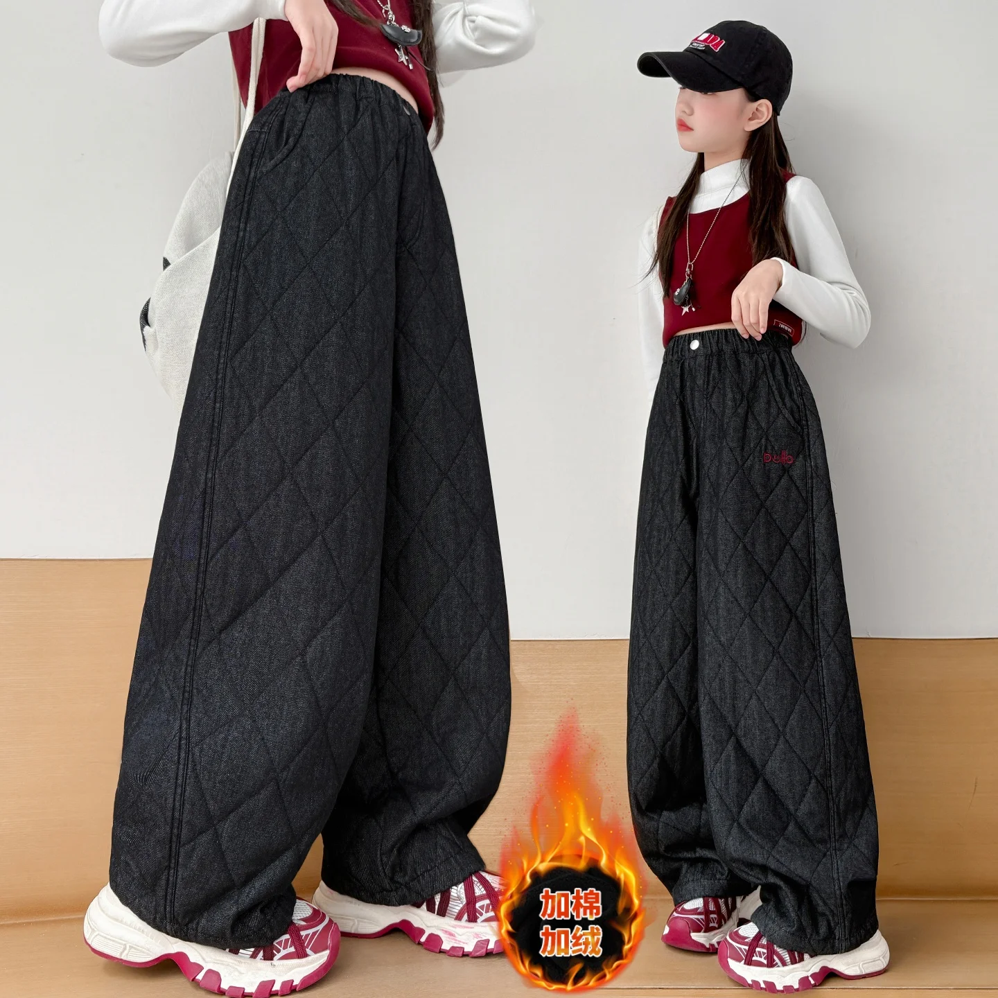 

Girls Age 4 To 14Y Winter New Simple Fashion Cotton Padded Casual Pants Kids 2025 Retro Loose Solid Color Harem Quilted Trousers