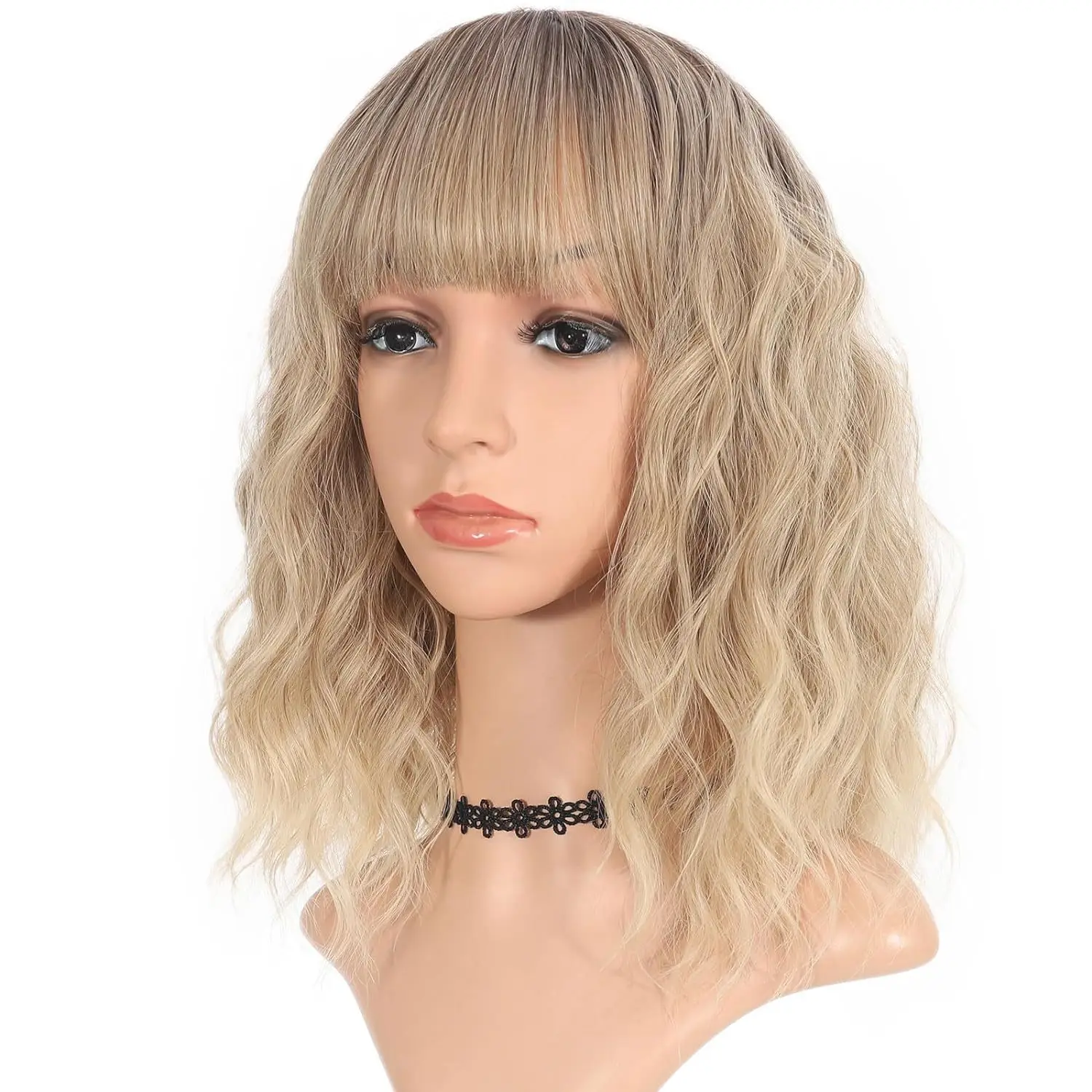 

short curly hair, foreign trade wig headgear, synthetic wig headgear, water ripple wig, air bangs wig wholesale