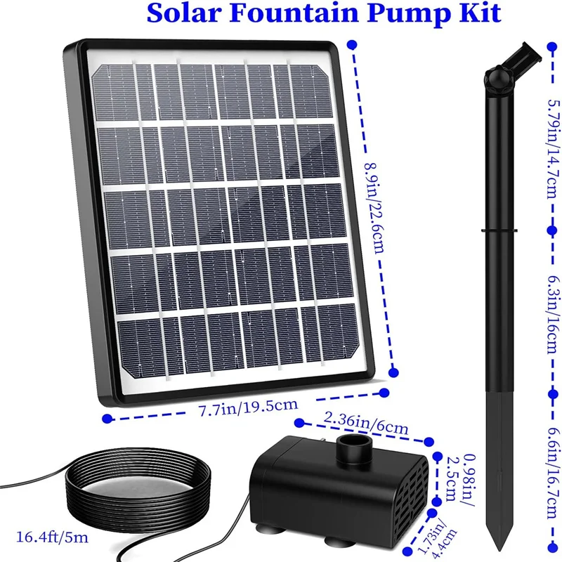 8W Solar Fountain Pump with 3000mAh Battery, DIY Rechargeable Solar Water Fountain with LED Colorful Lights,  Pond, Fish Tank