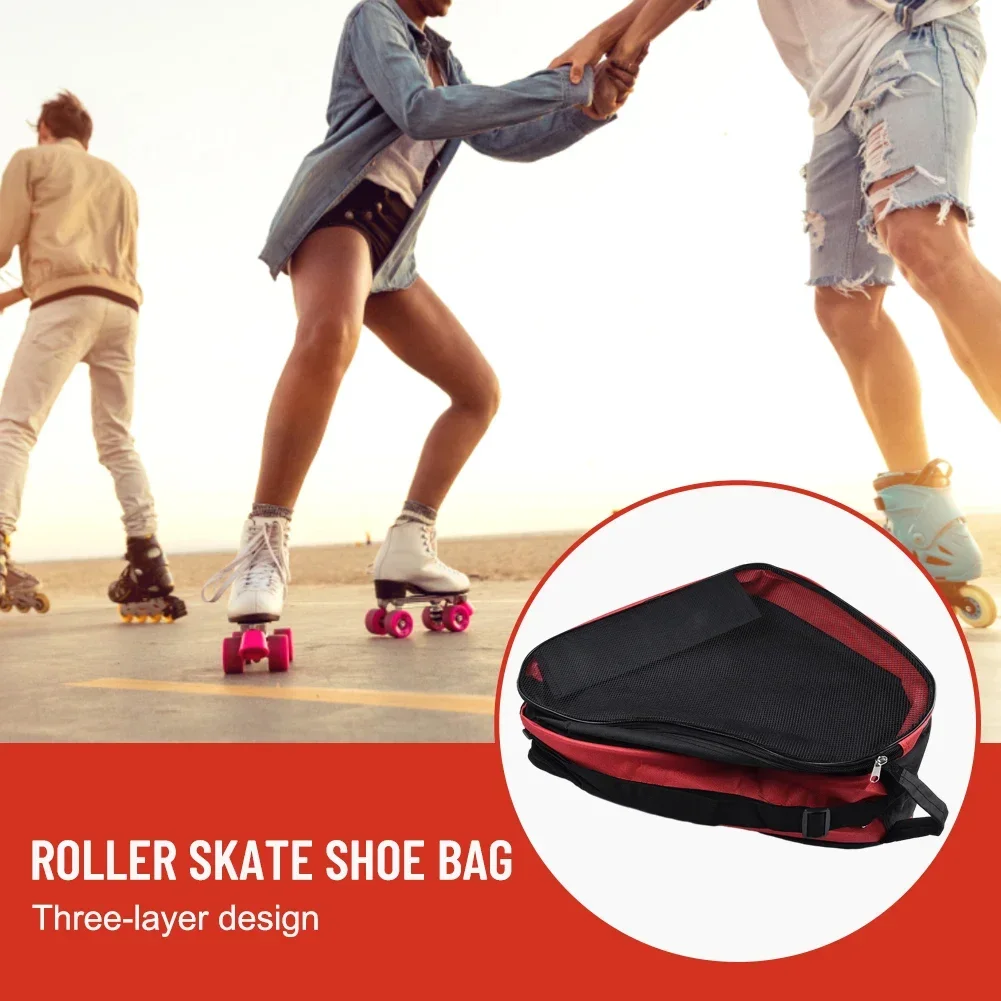 Bolsa de zapatos de patinaje sobre ruedas en línea de tres capas, bolsa de transporte para patines de hielo, bolsas de almacenamiento, accesorios de tabla de Skate, transpirable, gran capacidad