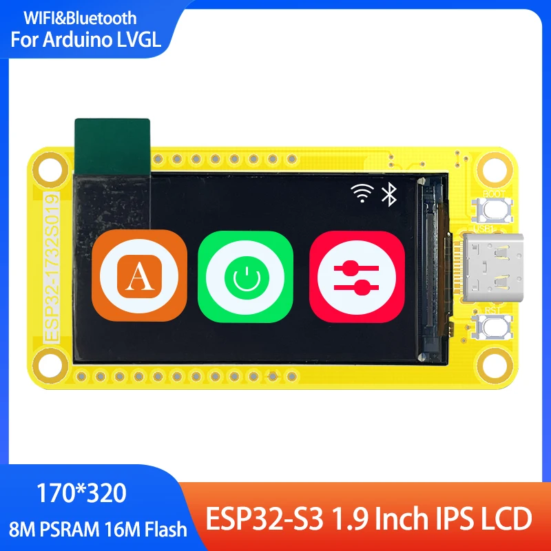 

ESP32-S3 1,9-дюймовый IPS LCD-дисплей 170*320 HMI с 8 МБ PSRAM, 16 МБ Flash, Wi-Fi и Bluetooth, умный экран, TFT-модуль для Arduino LVGL