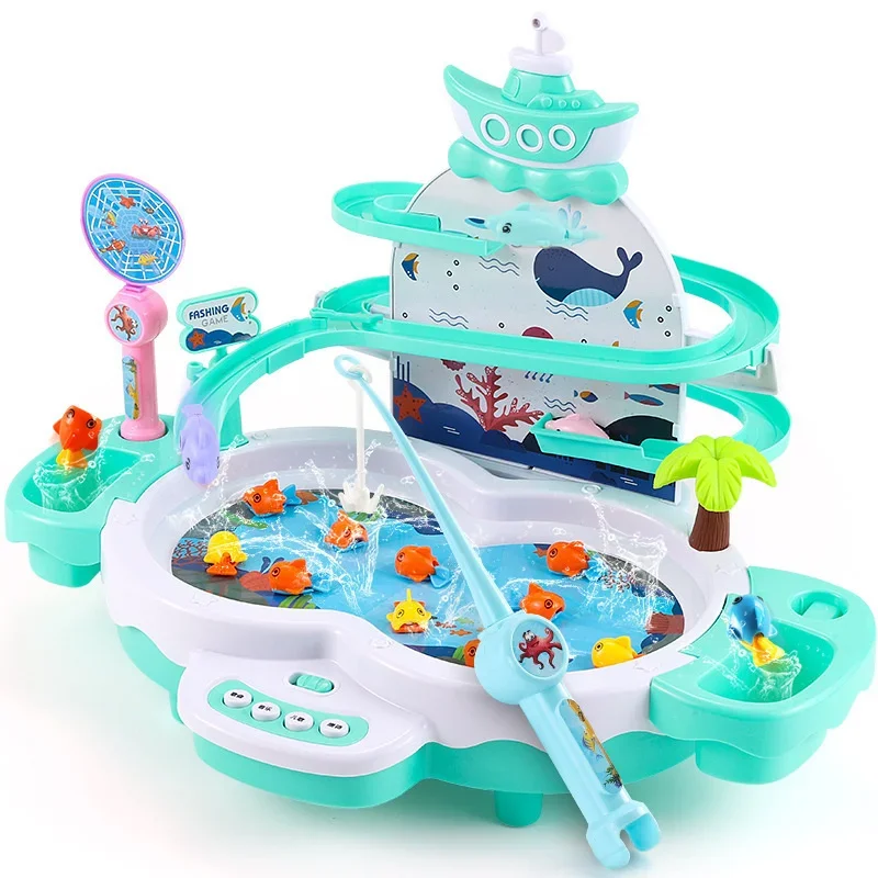 Maglev Children's Fishing Lighting Toys Music Track Fishing Toy Suit Parent-child Interactive Education Study Toys Game Gifts