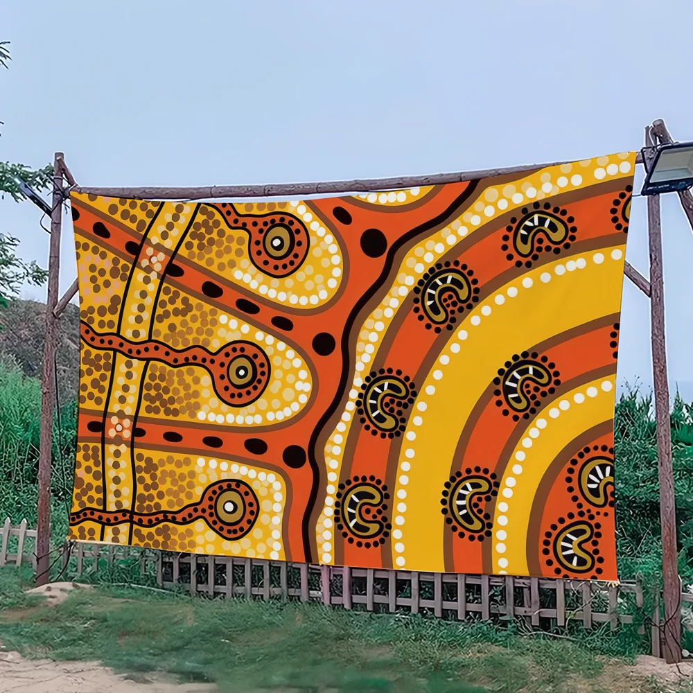 علم فني من السكان الأصليين الأسترالي للتخييم في الهواء الطلق، نزهة، ديكور منزلي، لافتة زينة