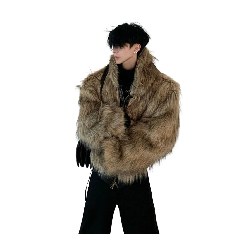 

Men's Fashion Faux Fur Jacket Winter Warm Designer Coat Reversible Leather Outerwear For Male Personality PU Tops
