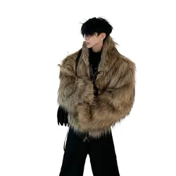 Men's Fashion Faux Fur Jacket Winter Warm Designer Coat Reversible Leather Outerwear For Male Personality PU Tops