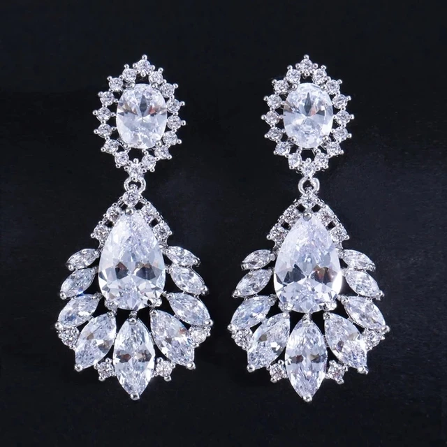 CWWZircons elegancki żyrandol AAA + cyrkonia długie duże kryształowe Bridal dynda spadek kolczyk na ślub biżuteria CZ202