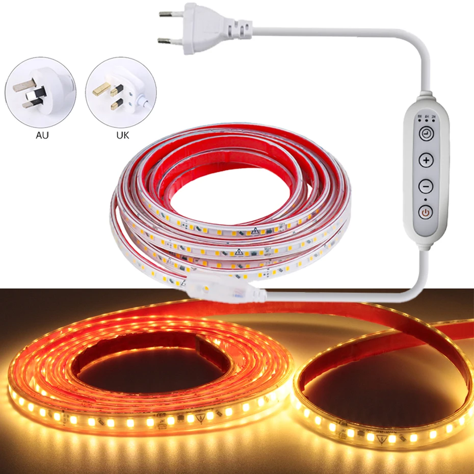 

1–25 м, 220 В, светодиодная лента IP67, водонепроницаемая, 120 светодиодов/м, 10 см, режущая гибкая светодиодная лента с вилкой затемнения времени ЕС, Австралии, Великобритании