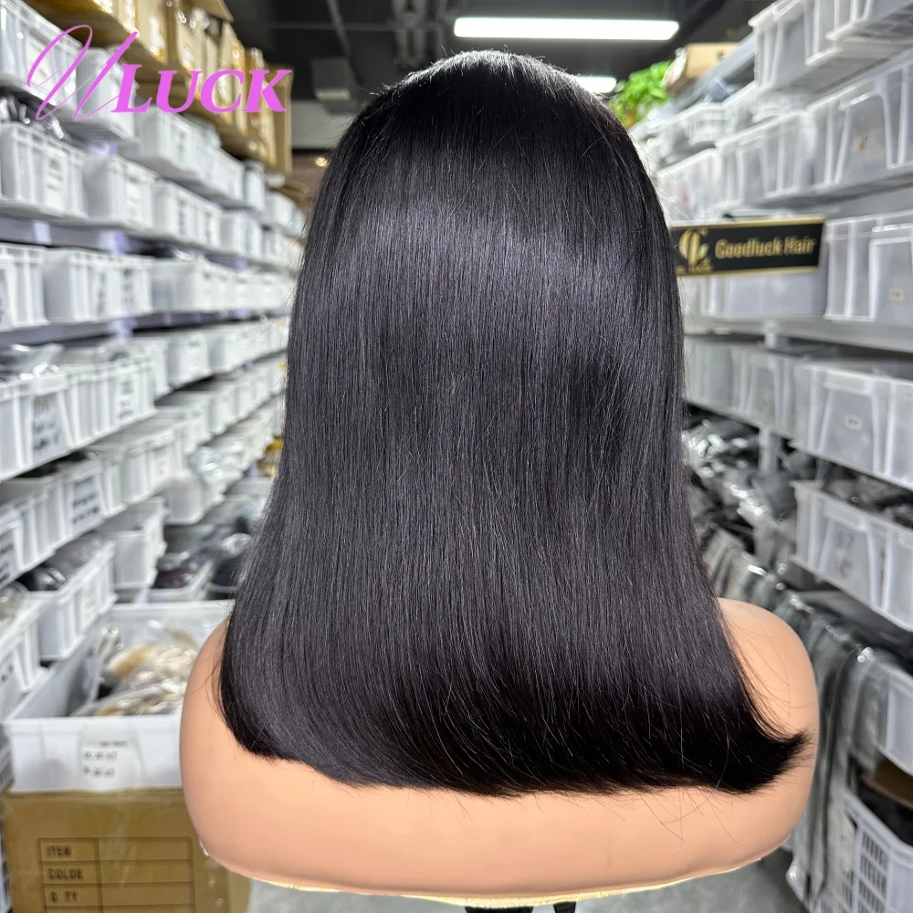 วิกผมบ๊อบตรง Uluck วิกผมแท้แบบ Double Drawn ความหนาแน่น 200% วิกผมลูกไม้ด้านหน้าแบบ 13x4 พร้อมไรผมธรรมชาติสำหรับผู้หญิงผิวสี