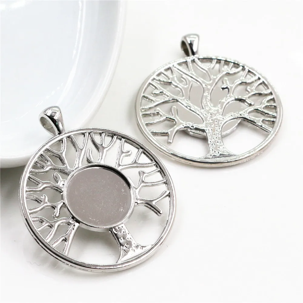 New Fashion 14mm Inner Size High Quality Rhodium Gold Black Colors Plated Tree Style Cabochon Base Cameo Setting Charms Pendant