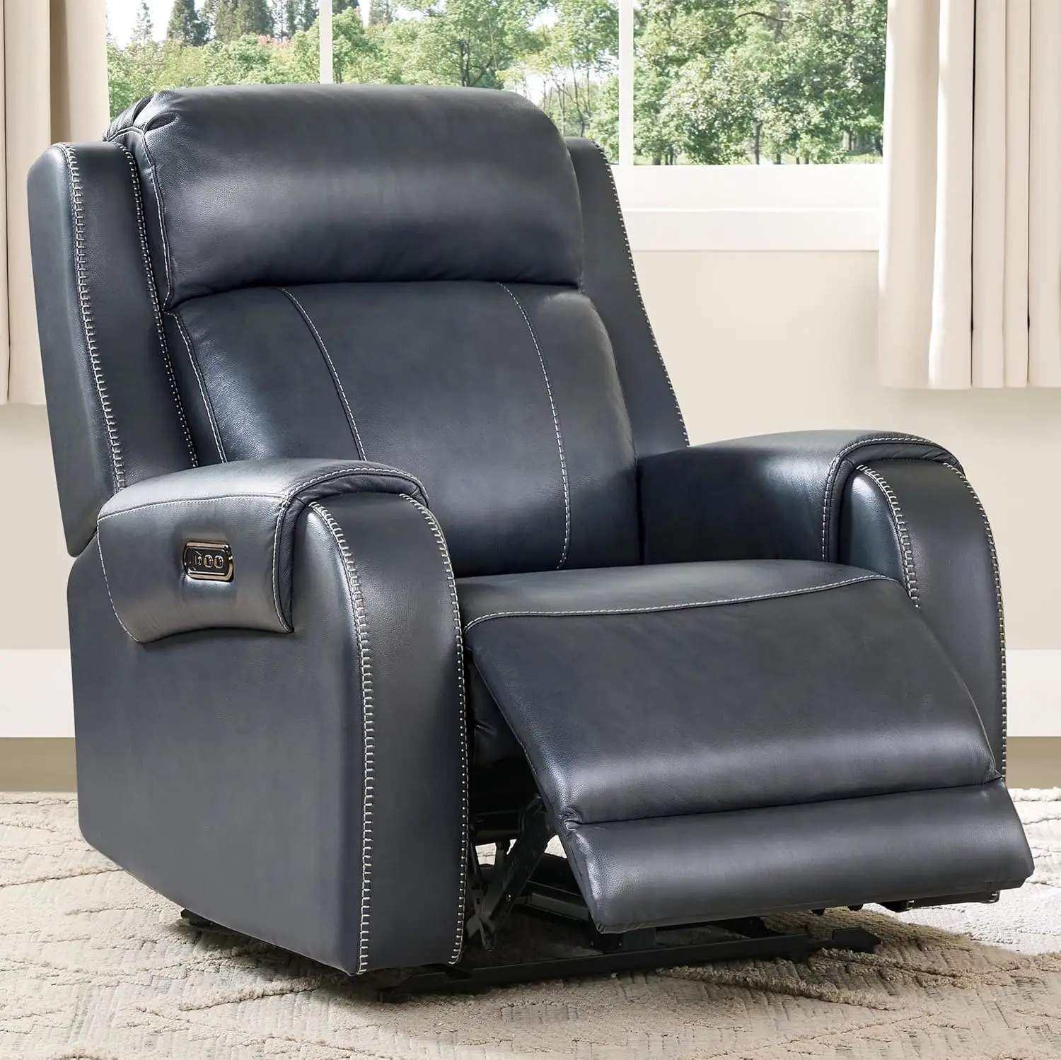 

Modern Genuine Leather Power Recliner Chair Electric Wall Hugger Adjustable Power Headrest USB &Type-C For Living Room Funiture