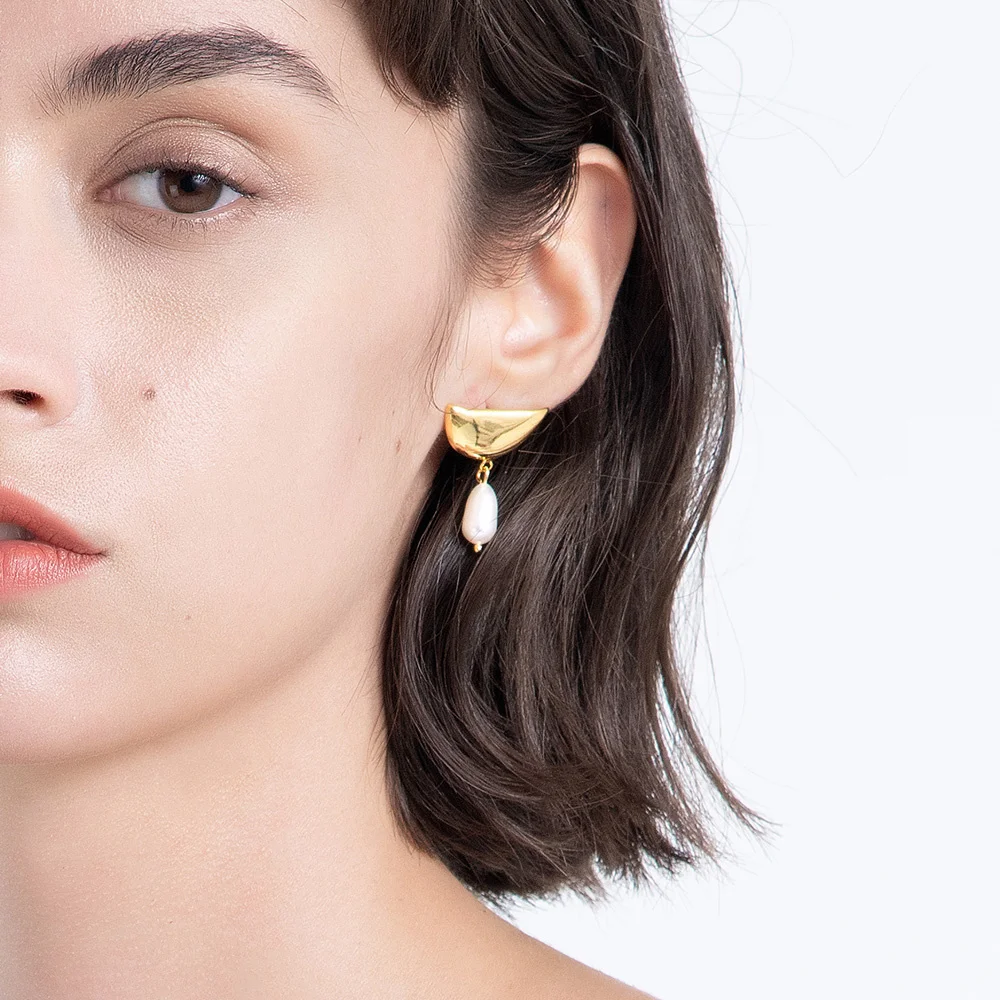 

Женские серьги с полумесяцем ENFASHION, серьги-подвески золотого цвета с натуральным жемчугом, Подарочная бижутерия, E201213, 2020
