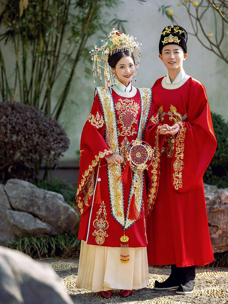 

Yourqipao Ming Dynasty Hanfu Wedding Dresses 2023 Traditional Chinese Bridal Gowns Clothing Men Women Couple Xiuhe Wedding Sets