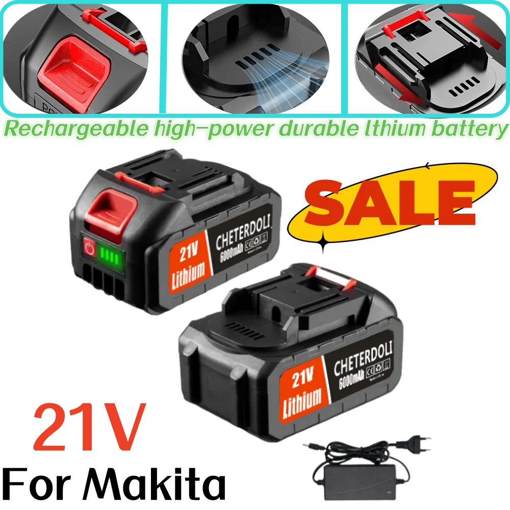 18V/20V/21V Battery with Capacity Indicator High-power Rechargeable Lithium Ion for Makita BL1830 BL1840 BL1850 Power Tool.