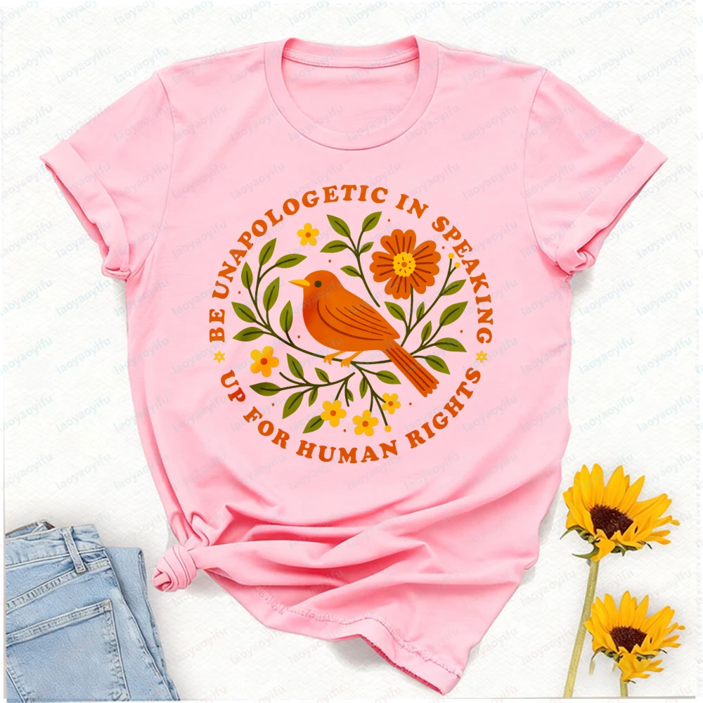 Be Unapologetic In Speaking Up For Human Rights T-Shirt Unisex Navy Blue Floral Bird Graphic Tee Ideal for Equality Advocates