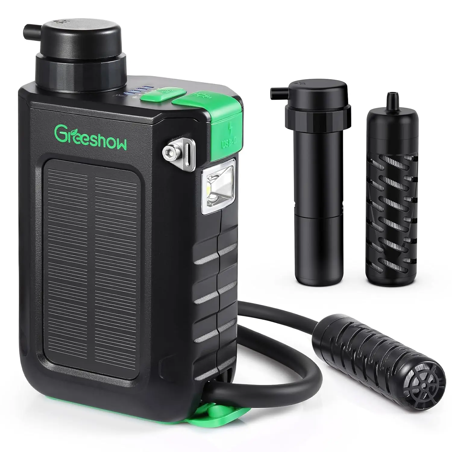 Portable Water Filter with 3000mAh Power Bank, 0.01 Micron Filtration for Camping & Hiking, USB/Solar/Hand Crank Charging