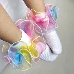 New Children Socks Rainbow Lace Ruffles Girls Ankle Socks Kids Dance Sock For Party Cute Baby Frilly Socken Girl Princess Sock