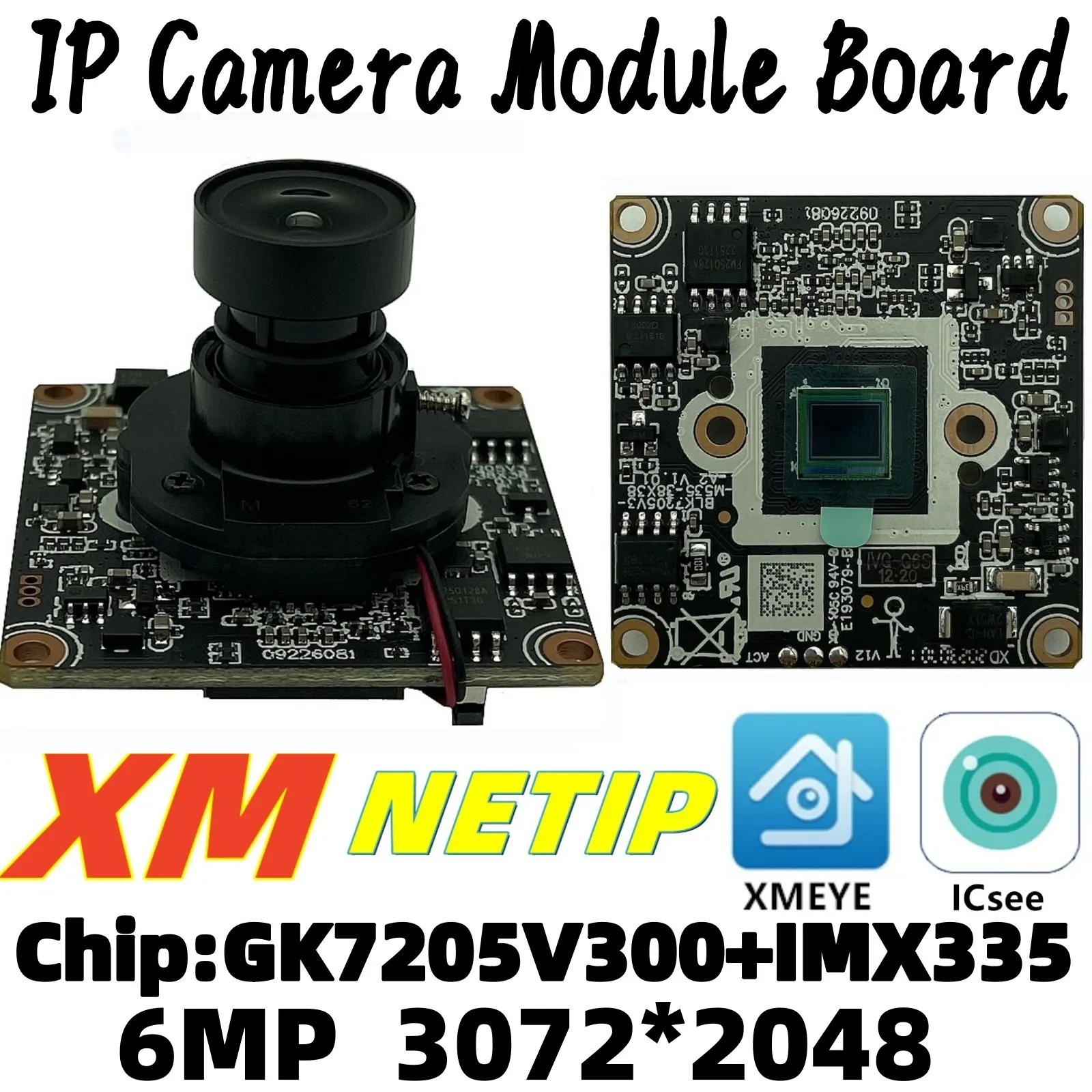 IMX335+GK7205V300 6MP 3072*2048 IP Camera Module Board IRCut M12 Lens Low illumination Onvif XMEYE Human Face Detection P2P