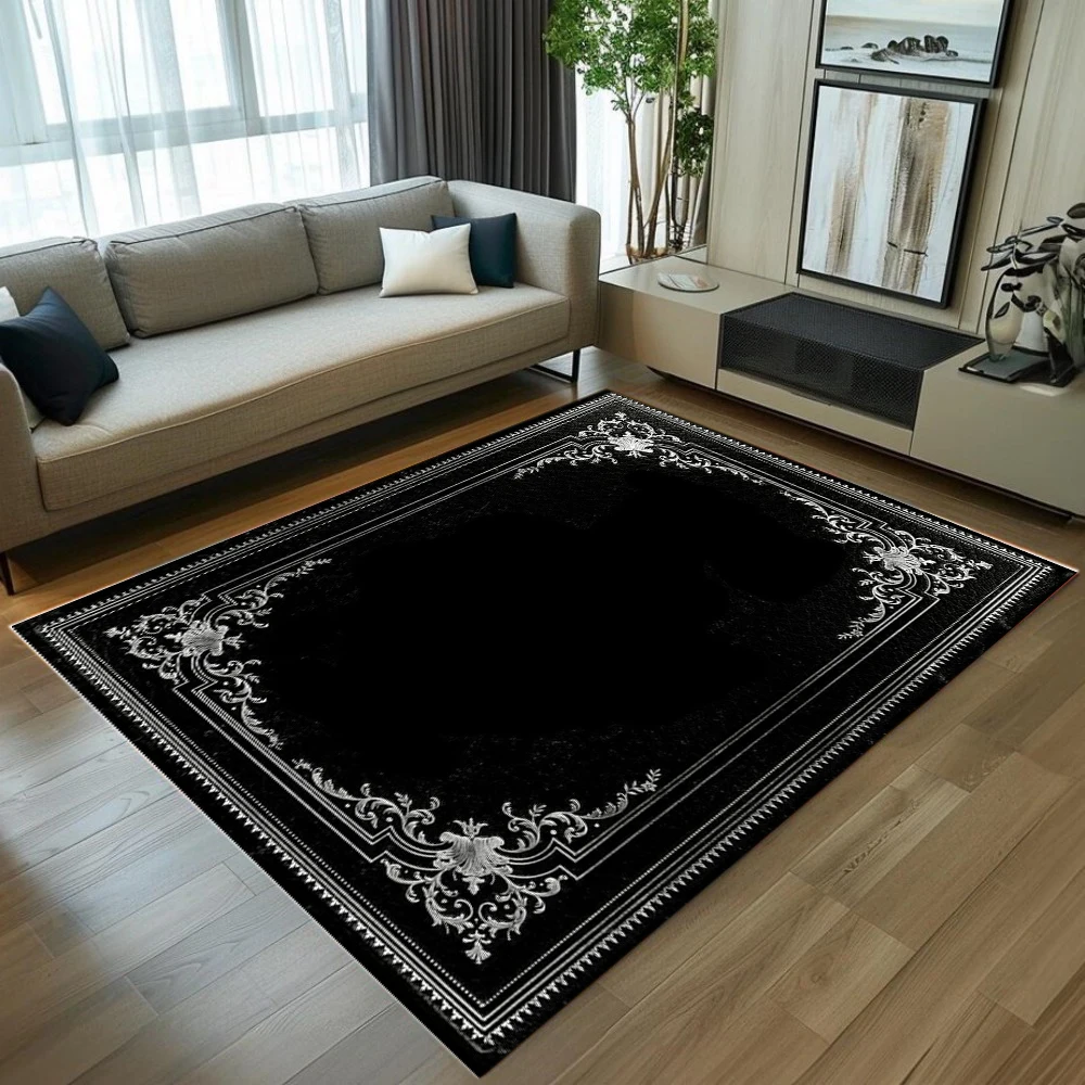 Minimalist Nordic Style Carpet Black Border Printed Carpet Anti Slip Entrance Door Mat Living Room Bedroom Decoration Rug