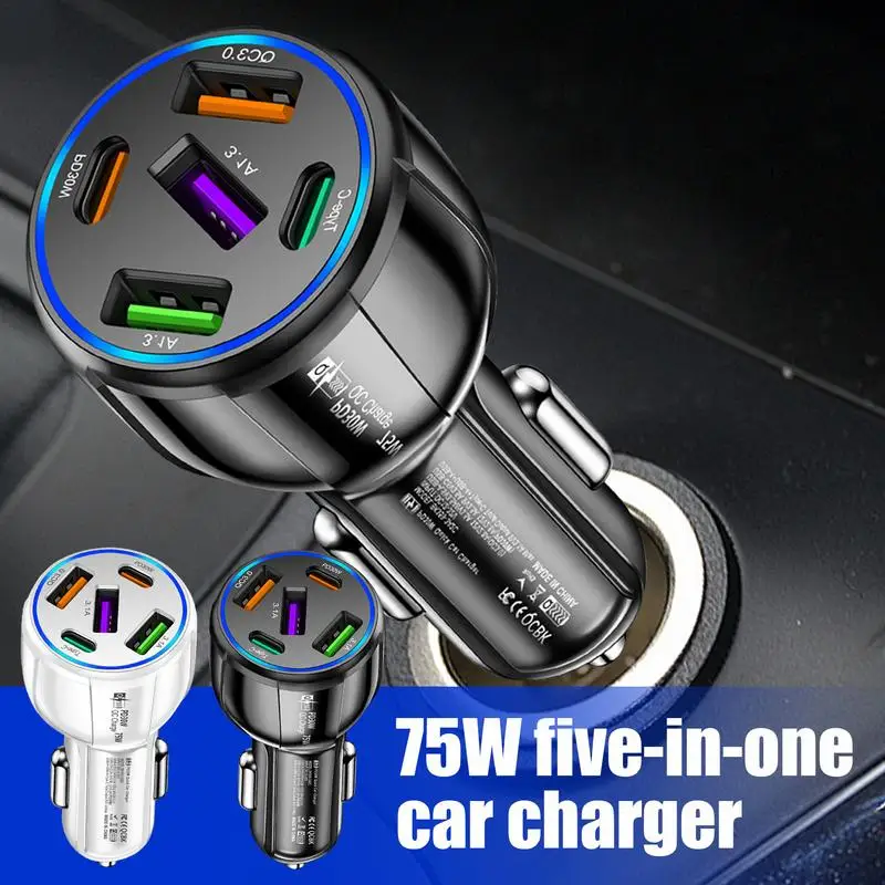 USB C Car Charger 75W Phone Car Charger Fast Car Charger Multi-functional Car Charger Adapter USB Car Charger For Outdoor Travel