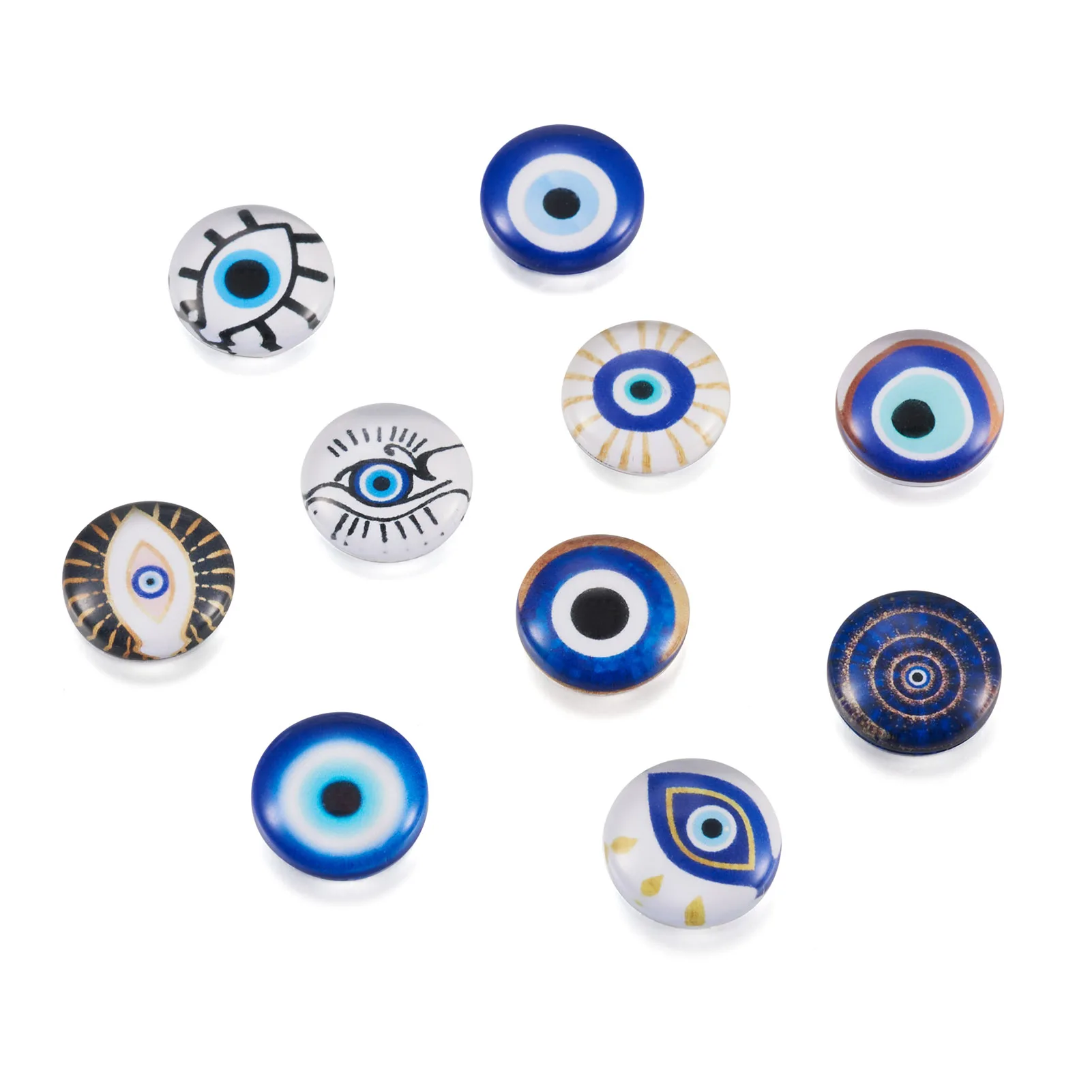 60Pcs 12mm Lucky Blue Evil Eye Glass Flatback Cabochon Half Round/Domed for DIY Pendant Bracelet Earring Necklace Making Finding