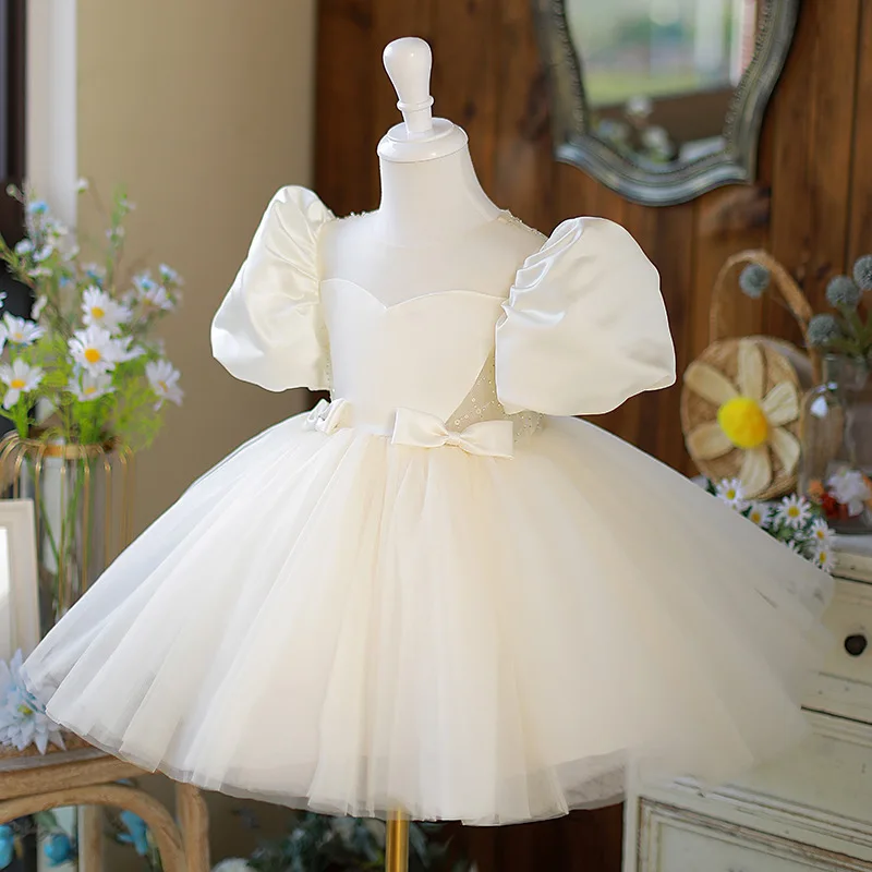 2024Girl New Dress Little Host Flower Girl Wedding Piano Performance Princess Dress