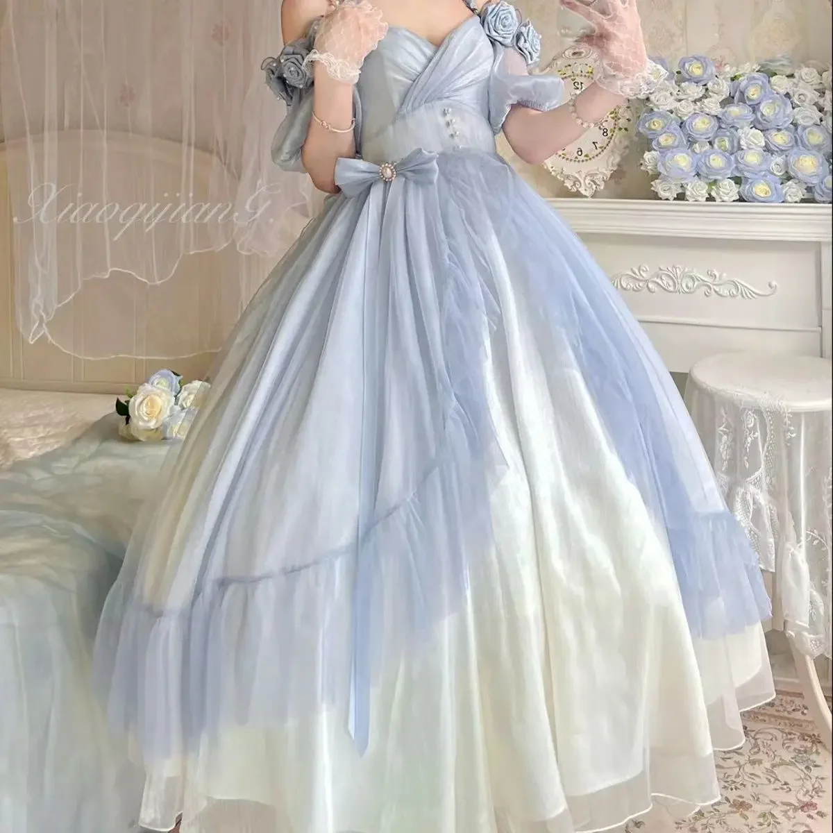 Gradient Blue Lolita Dress Women 2023 Summer New Sweet Lolita Dress Birthday Party Dress For Young Girls