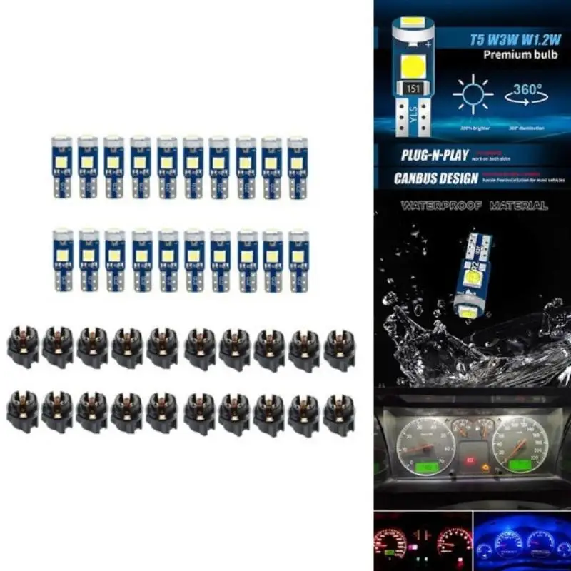 10Pcs T5 Led Bulb Canbus W3W 74 286 W1.2W Super Bright Car Interior Lights Auto Dashboard Lamp Warning Indicator Instrument 12V