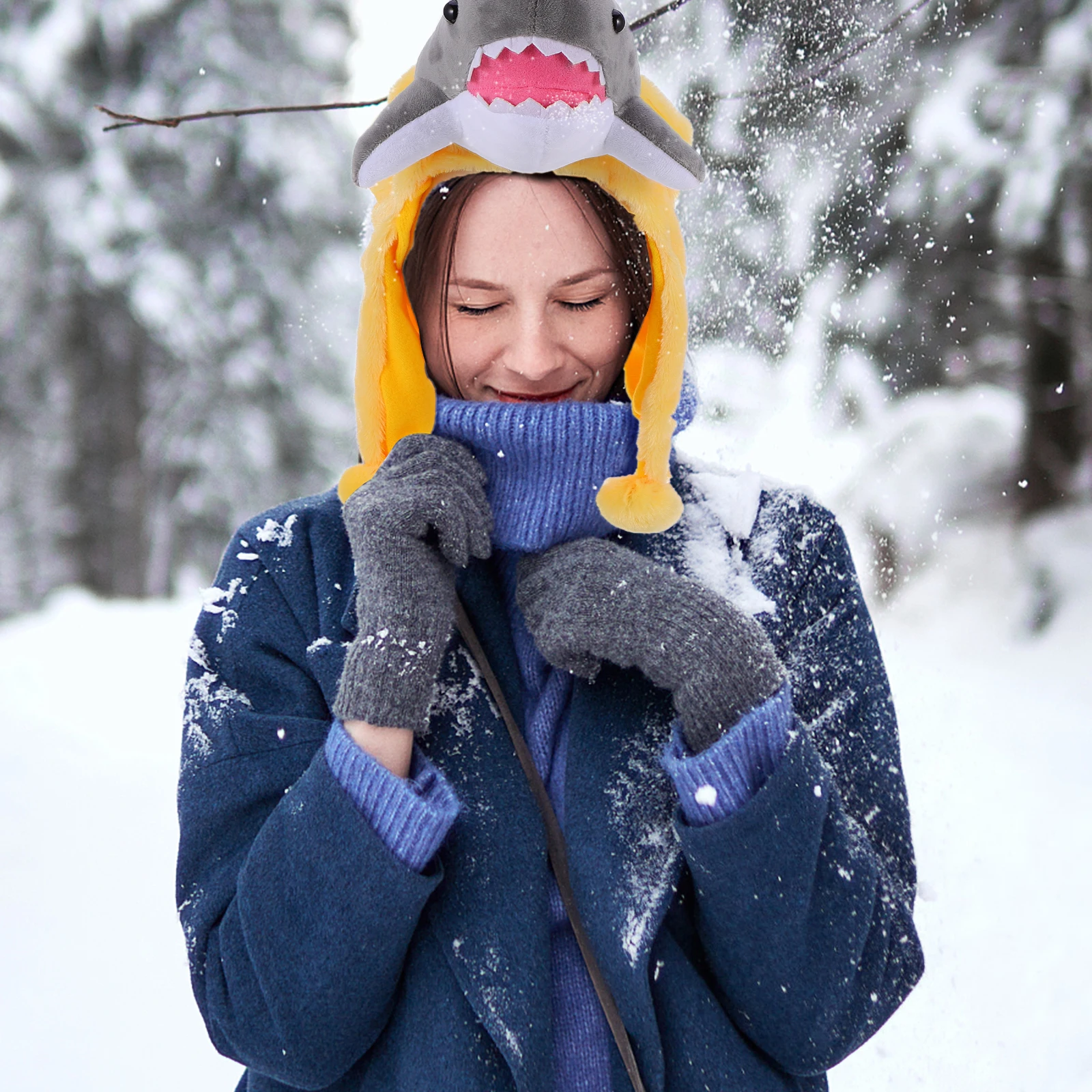 

1pc Shark Hood Funny Headgear Adjustable Warm Hat Party Photo Prop Cosplay Gift For Christmas Halloween Thanksgiving