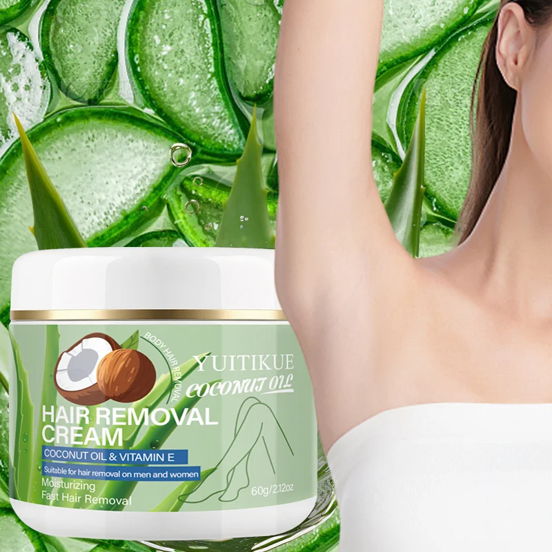 YUITIKUE Coconut Oil & Vitamin E Hair Removal Cream, 60g Fast Moisturizing Hair Removal Cream for Men and Women image 3