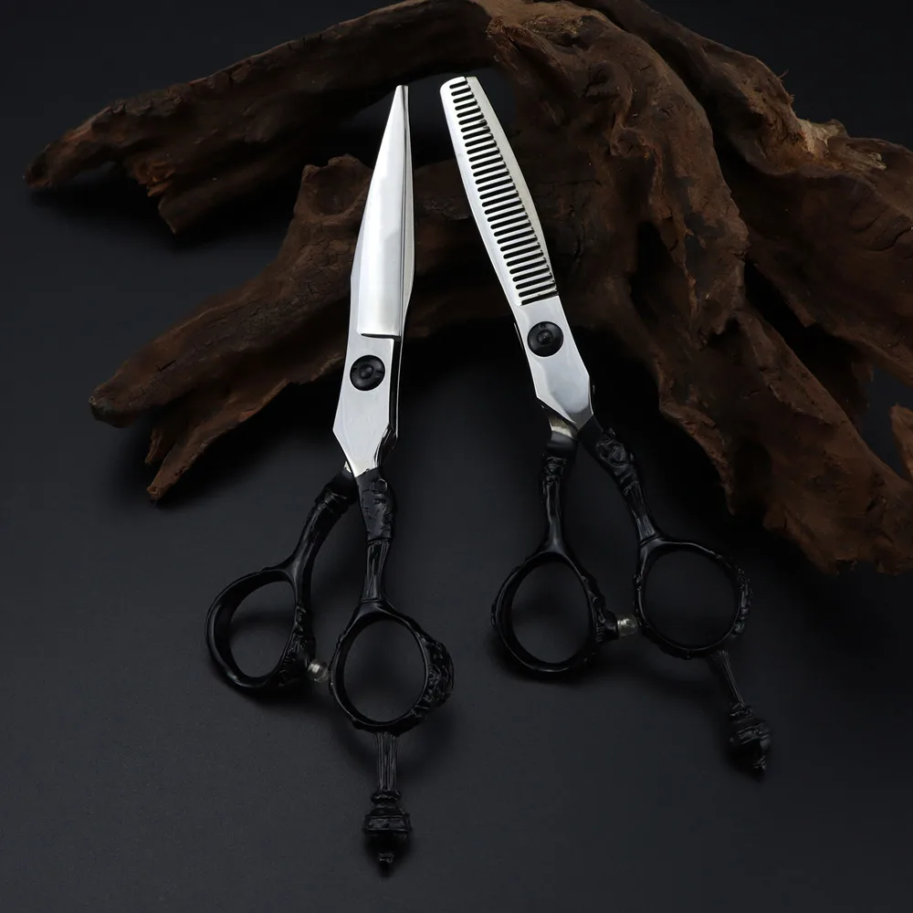 

Professional JP 440c steel 6 '' Black Crown cut hair scissors haircut thinning barber makas cutting shears hairdresser scissors