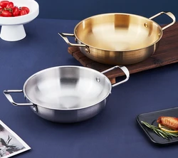 1Pc Korean Ramen Pot 18cm soup pot stainless steel instant noodle pot golden hot double ear Household Seafood Noodle milk pot
