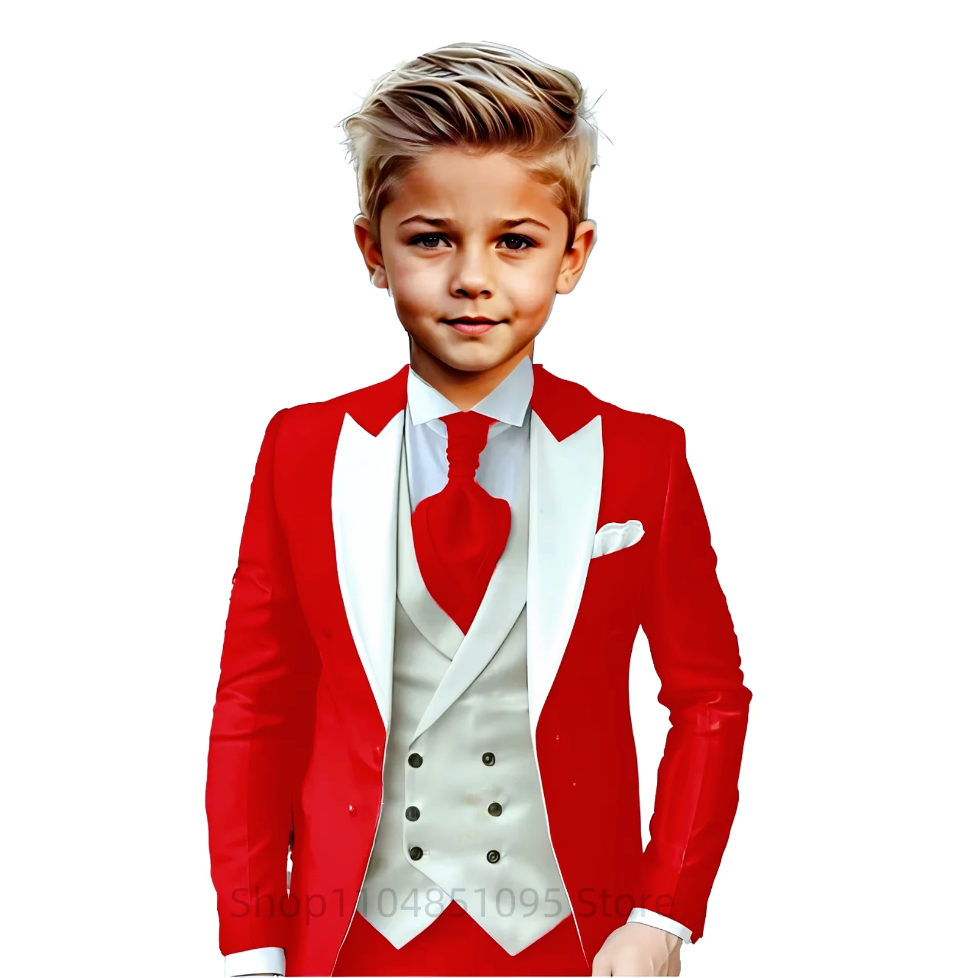 

Fashion Style Suit for Boys Wedding Tuxedo Solid Peak Lapel Jacket Vest Pants 3 Pcs Slim Fit Kids Fashion Party Child Clothes