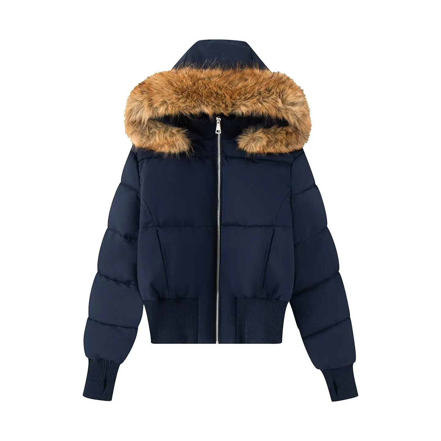 

Women's Fashion Versatile Collar Hooded Zipper Cotton Jacket Women's Jacket With Fur Trim Zip-Up Ribbed Cuffs Warm Winter SXM7