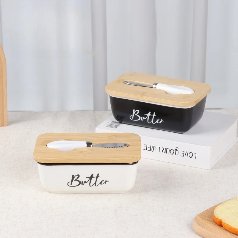 

Bamboo - Covered Butter Dish and Stainless Steel Knife Combo: Elegant Butter Serving Set for Everyday Use