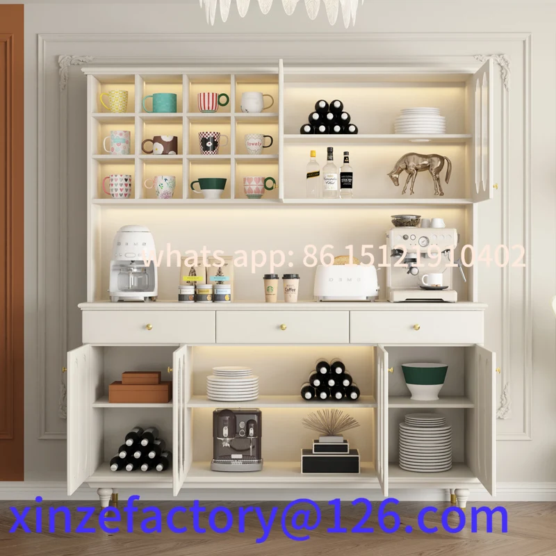 

Customizable French all solid wood side cabinet with antique glass