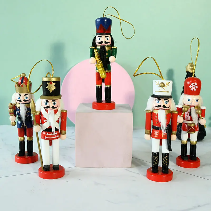 5Pcs Wooden Nutcracker Soldier Figurine Set Traditional Puppet Doll Home Decor Ornament For Bedroom Wine Cabinet Display